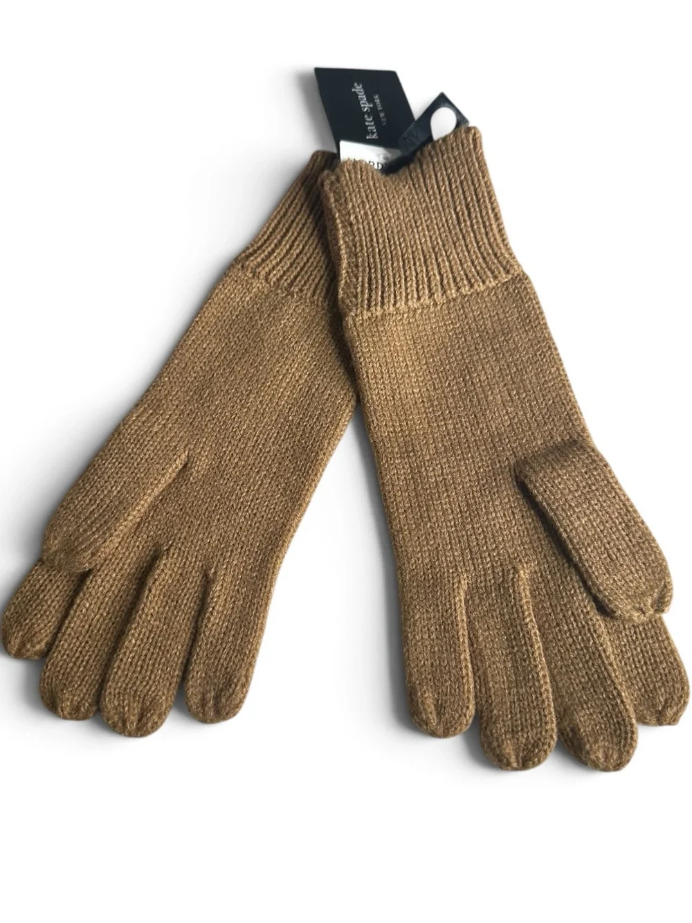 Kate Spade Flocked Spade Knit Gloves Light Tobacco Tan/Camel One Size NWT